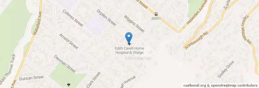 Mapa de ubicacion de Edith Cavell Home Hospital & Vilalge en 新西兰, Canterbury, Christchurch City, Linwood-Central-Heathcote Community.