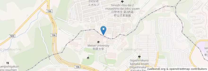 Mapa de ubicacion de 明星大学 en Japão, Tóquio, 日野市, 八王子市.