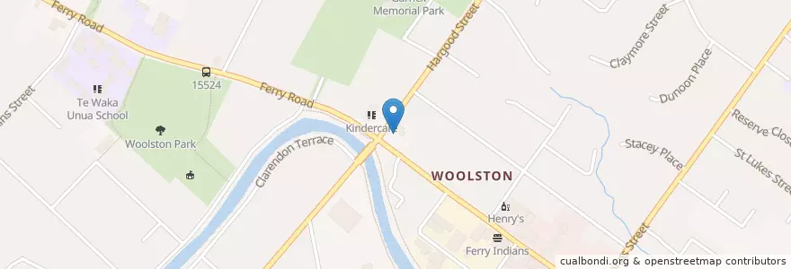 Mapa de ubicacion de Mobil Woolston en Nouvelle-Zélande, Canterbury, Christchurch City, Linwood-Central-Heathcote Community.
