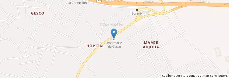 Mapa de ubicacion de Pharmacie de Gesco en Fildişi Sahili, Abican, Yopougon.