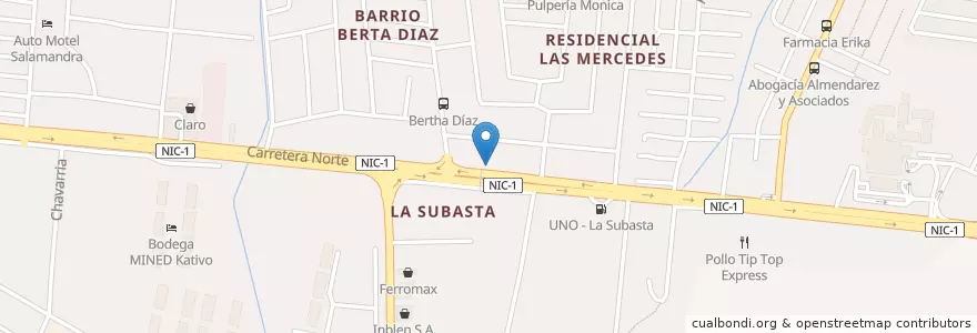 Mapa de ubicacion de Farmacia La Subasta en ニカラグア, マナグア県, Managua (Municipio).