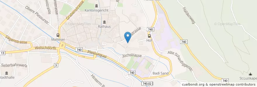Mapa de ubicacion de Hofkellerei en Suiza, Grisones, Plessur, Chur.