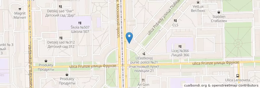 Mapa de ubicacion de ЮниКредит Банк en Russia, Северо-Западный Федеральный Округ, Oblast' Di Leningrado, San Pietroburgo, Московский Район.