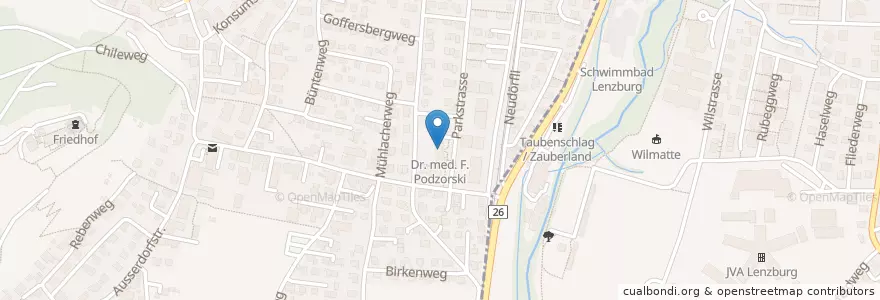 Mapa de ubicacion de Dr. med. F. Podzorski en Schweiz/Suisse/Svizzera/Svizra, Aargau, Bezirk Lenzburg, Staufen, Lenzburg.