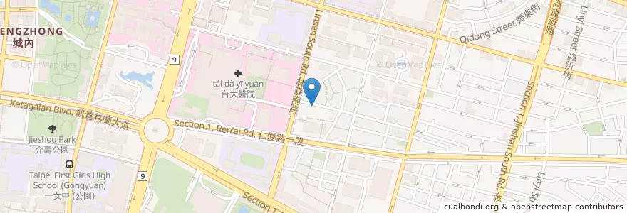 Mapa de ubicacion de 107蔥抓餅 en 타이완, 신베이 시, 타이베이시, 중정 구.