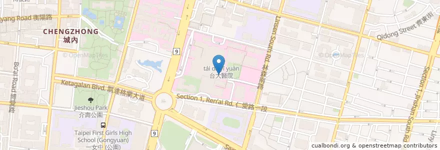 Mapa de ubicacion de 臺大醫學圖書館 en 臺灣, 新北市, 臺北市, 中正區.