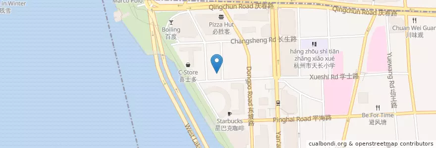 Mapa de ubicacion de Colors en 中国, 浙江省, 杭州市, 上城区, 湖滨街道.