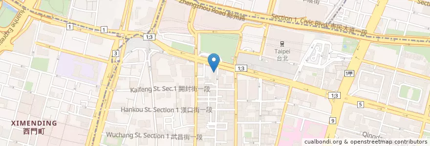 Mapa de ubicacion de 上頂皇家素食水煎包 en 臺灣, 新北市, 臺北市, 中正區.