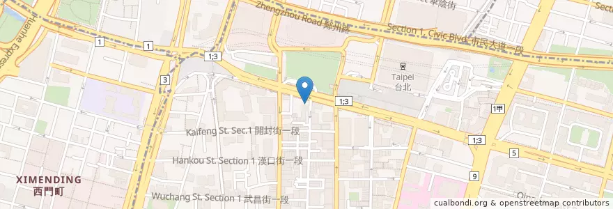 Mapa de ubicacion de 修圓素食 en 臺灣, 新北市, 臺北市, 中正區.