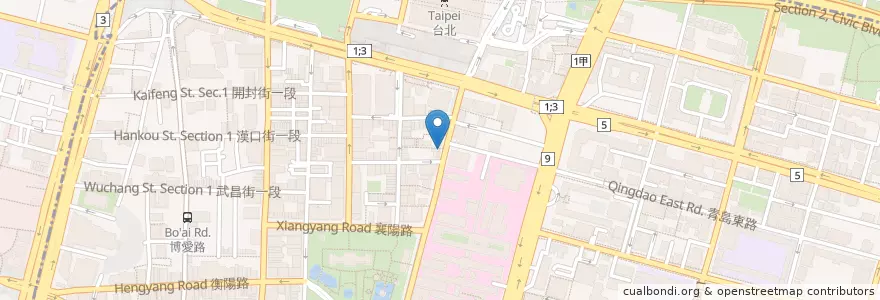 Mapa de ubicacion de 祥意素食館 en 臺灣, 新北市, 臺北市, 中正區.