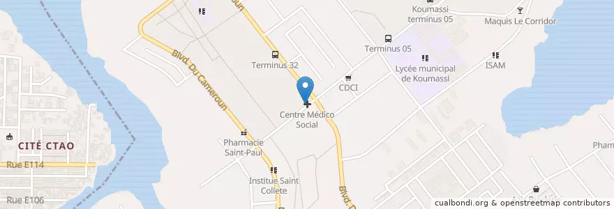 Mapa de ubicacion de Centre Médico Social en Costa De Marfil, Abiyán, Koumassi.