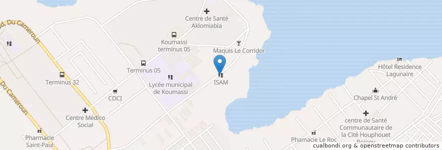 Mapa de ubicacion de ISAM en ساحل عاج, آبیجان, Koumassi.