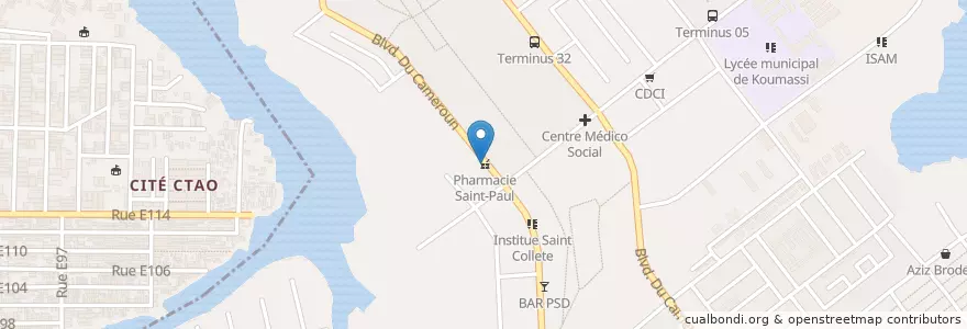 Mapa de ubicacion de Pharmacie Saint-Paul en ساحل عاج, آبیجان, Koumassi.