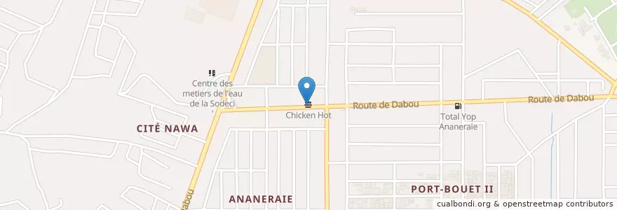 Mapa de ubicacion de Chicken Hot en Côte D’Ivoire, Abidjan, Yopougon.
