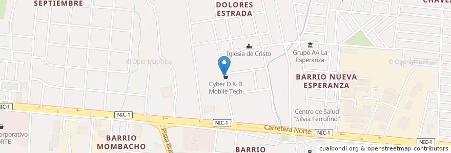 Mapa de ubicacion de Cyber D & B Mobile Tech en Nicaragua, Departamento De Managua, Managua (Municipio).