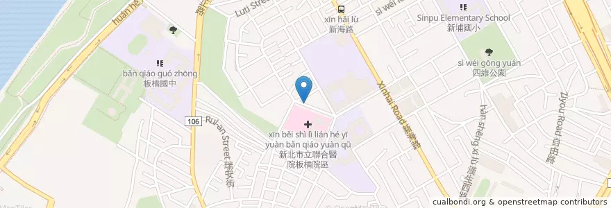 Mapa de ubicacion de 聯合醫院板橋院區 en Taïwan, Nouveau Taipei, Panchiao.