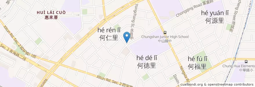 Mapa de ubicacion de 清一色牛肉麵 en 臺灣, 臺中市, 西屯區.