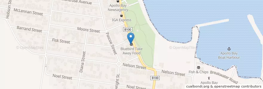 Mapa de ubicacion de Bluebird Take Away Food en Australie, Victoria, Shire Of Colac Otway.