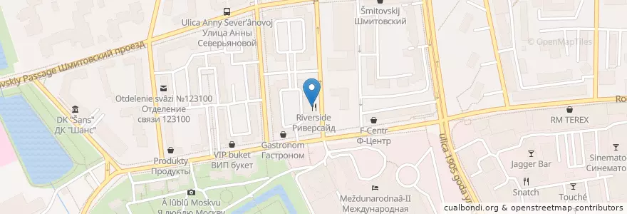 Mapa de ubicacion de Риверсайд en Russie, District Fédéral Central, Moscou, Центральный Административный Округ, Пресненский Район.