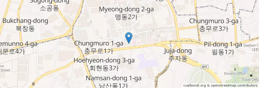 Mapa de ubicacion de CGV 명동역 en Güney Kore, Seul, 중구, 명동.