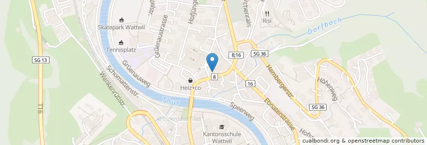 Mapa de ubicacion de Post 9630 Wattwil en سوئیس, Sankt Gallen, Wahlkreis Toggenburg, Wattwil.