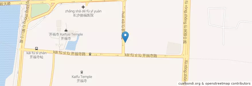 Mapa de ubicacion de 添福市场;火车票代售点 en China, Hunan, Changsha City, Kaifu District.