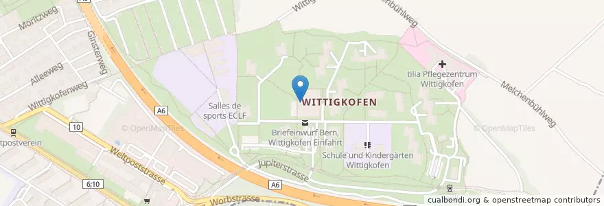 Mapa de ubicacion de Wittigkofen en Switzerland, Bern/Berne, Verwaltungsregion Bern-Mittelland, Verwaltungskreis Bern-Mittelland, Bern.