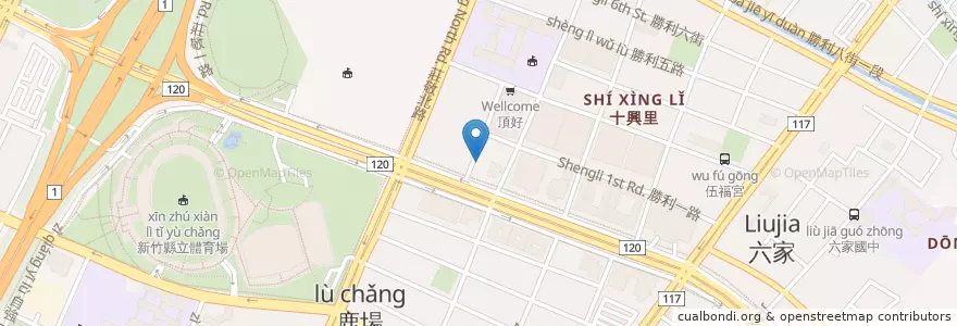 Mapa de ubicacion de 寬心園精緻蔬食(新竹竹北店) en 타이완, 타이완성, 신주 현, 주베이 시.