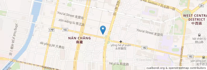 Mapa de ubicacion de 富香沙茶爐 en 臺灣, 臺南市, 中西區.
