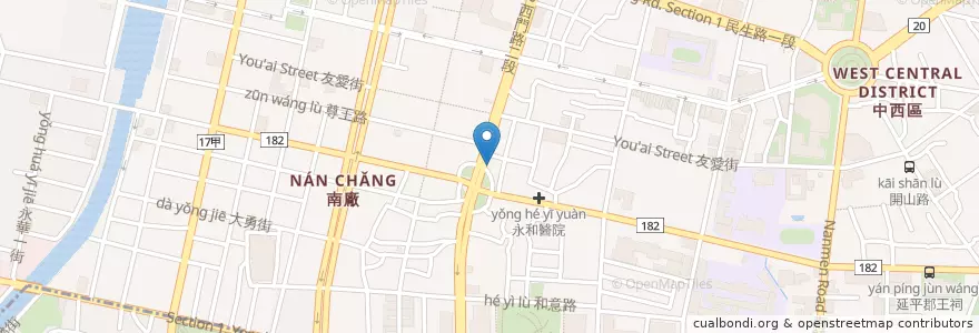 Mapa de ubicacion de 東北藥局 en 台湾, 台南市, 中西区.