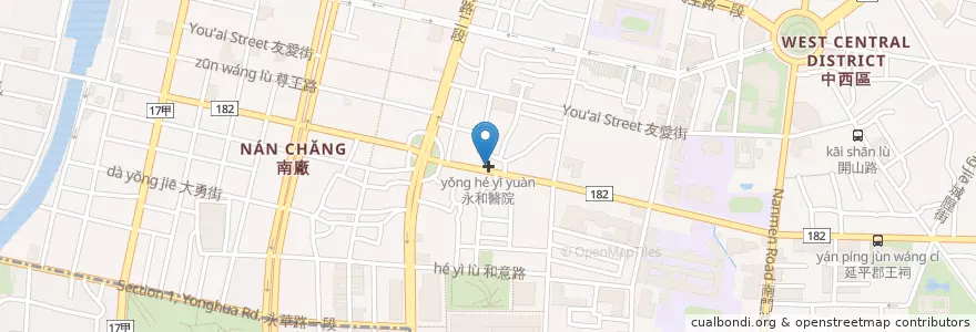 Mapa de ubicacion de 永和醫院 en Taiwan, 臺南市, 中西區.