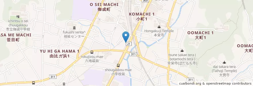 Mapa de ubicacion de ちよだ鮨 en 日本, 神奈川県, 鎌倉市.