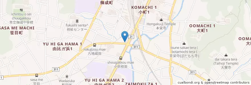 Mapa de ubicacion de 湘南信用金庫鎌倉営業部 en اليابان, كاناغاوا, 鎌倉市.