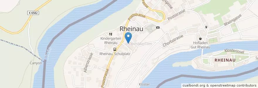 Mapa de ubicacion de Bibliothek Rheinau en Suiza, Zúrich, Bezirk Andelfingen, Rheinau.
