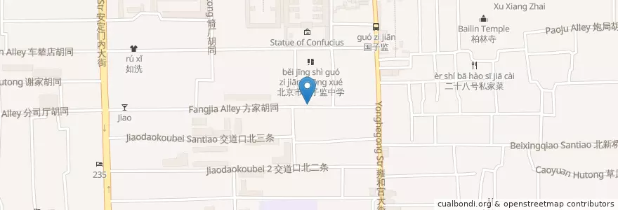 Mapa de ubicacion de 方家胡同小学 en الصين, بكين, خبي, 东城区.