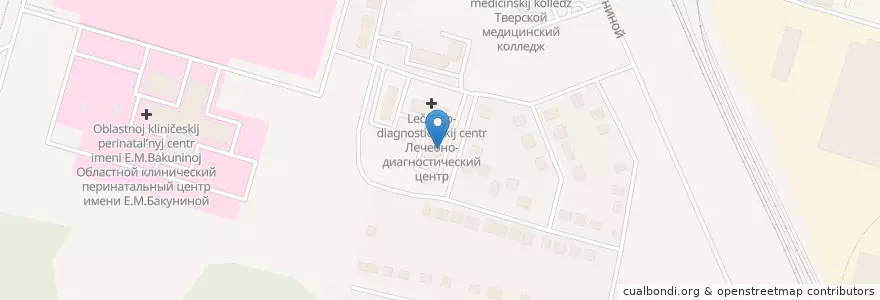 Mapa de ubicacion de Лечебно-диагностический центр en Rusia, Distrito Federal Central, Óblast De Tver, Городской Округ Тверь, Калининский Район.