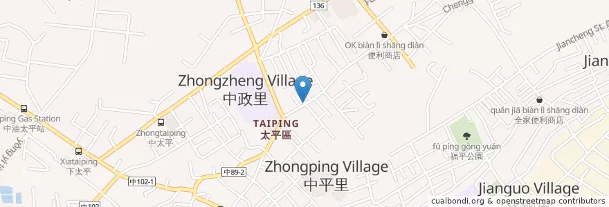 Mapa de ubicacion de 喬麥早餐店 en Taiwan, Taichung, Taiping District.