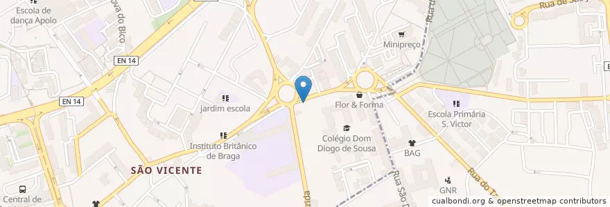 Mapa de ubicacion de Colégio Leonardo Da Vinci en البرتغال, المنطقة الشمالية (البرتغال), براغا, كافادو, براغا, São Vítor.