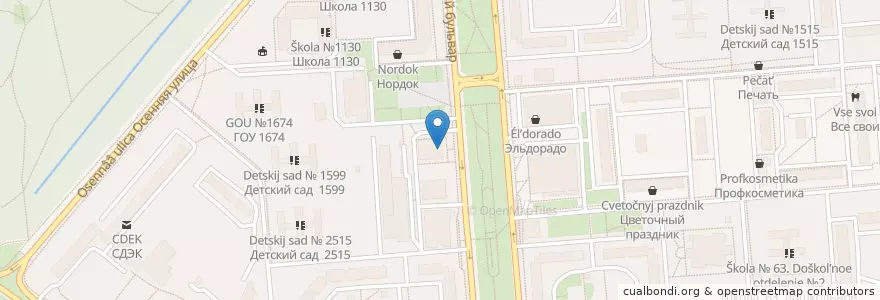 Mapa de ubicacion de Москва 121609 en Russia, Distretto Federale Centrale, Москва, Западный Административный Округ, Район Крылатское.