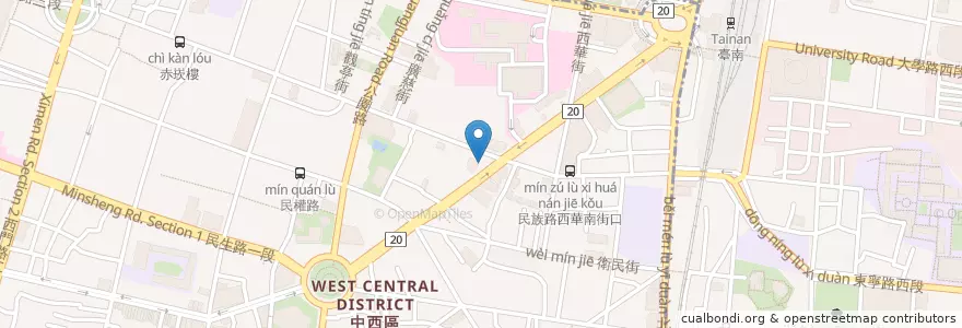 Mapa de ubicacion de 活力麵館 en Taiwan, Tainan, 中西區.