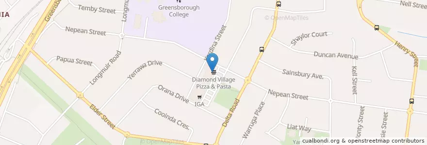 Mapa de ubicacion de Diamond Village Pizza & Pasta en Australien, Victoria, City Of Banyule.