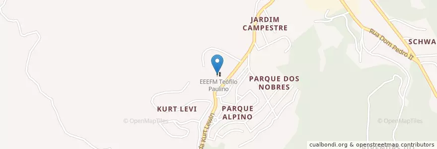 Mapa de ubicacion de EEEFM Teófilo Paulino en 巴西, 东南部, 圣埃斯皮里图, Região Geográfica Intermediária De Vitória, Microrregião Afonso Cláudio, Domingos Martins.