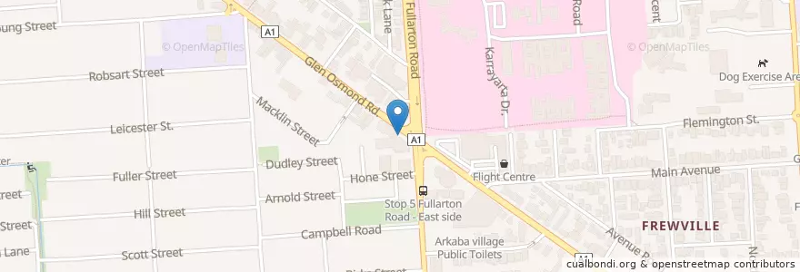 Mapa de ubicacion de Fountain Inn en أستراليا, جنوب أستراليا, Adelaide, City Of Burnside.