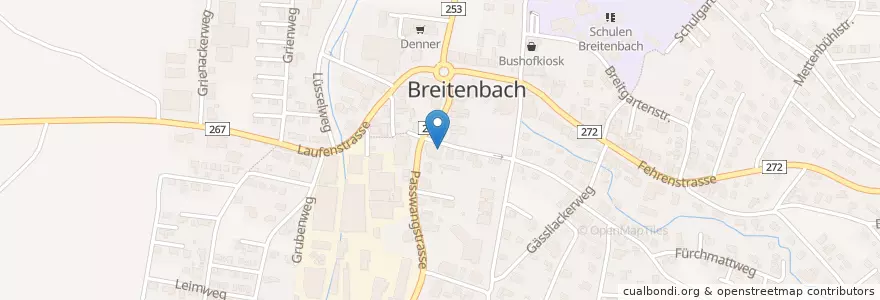 Mapa de ubicacion de Post Breitenbach en Svizzera, Soletta, Amtei Dorneck-Thierstein, Bezirk Thierstein, Breitenbach.
