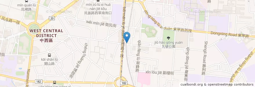Mapa de ubicacion de 鐵道麵店 en Taiwan, Tainan, 中西區.