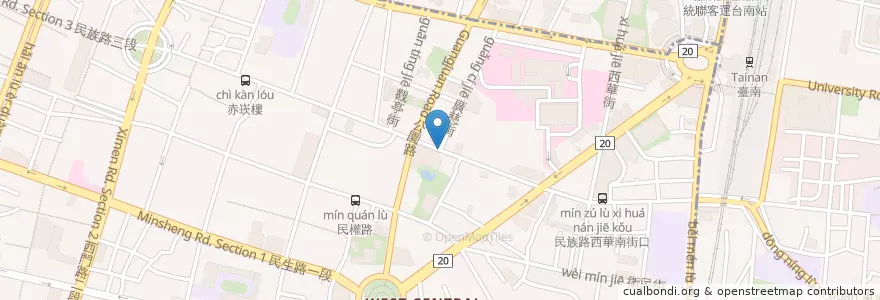 Mapa de ubicacion de 月光園鹹酥雞 en Taiwan, Tainan, Zhongxi District.