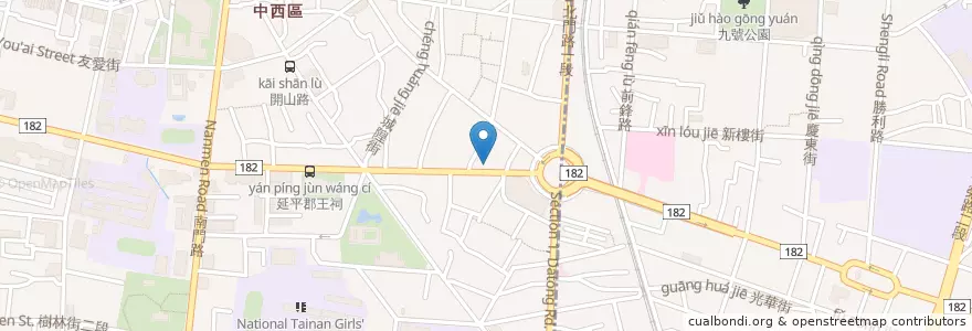 Mapa de ubicacion de 圓環頂肉／菜粽專家 en 台湾, 台南市, 中西区.