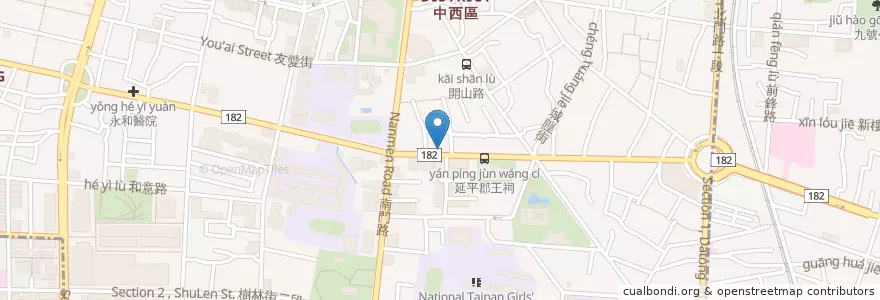 Mapa de ubicacion de 嚴內科小兒科診所 en Taiwán, 臺南市, 中西區.