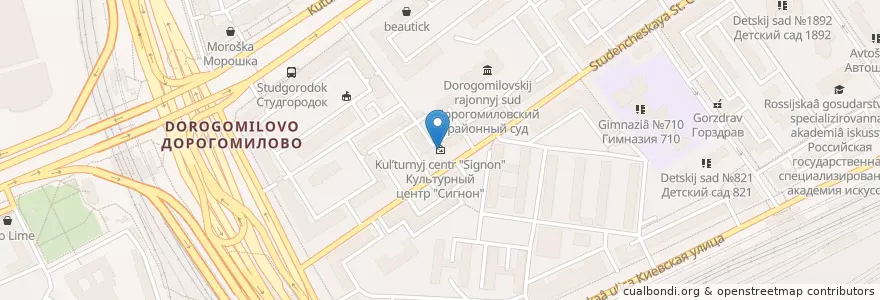 Mapa de ubicacion de Культурный центр "Сигнон" en Russia, Central Federal District, Moscow, Western Administrative Okrug, Dorogomilovo District.