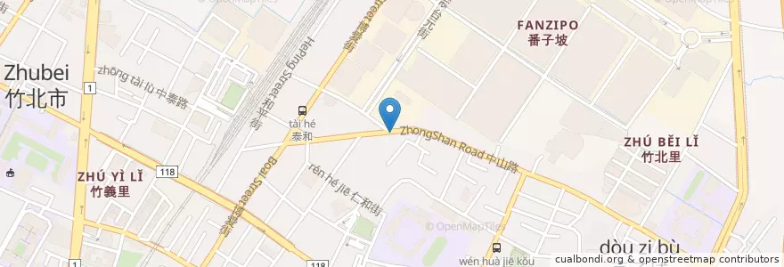 Mapa de ubicacion de 漢霖素食館 en تایوان, 臺灣省, 新竹縣, 竹北市.